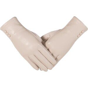 Women's White Winter Fashion Leather Windproof Warm Suede Driving Dress Gloves